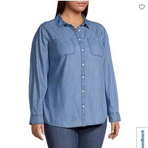 St. John's Bay Plus Womens Long Sleeve Regular Fit Button-Down Shirt.